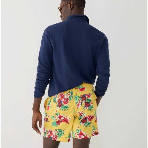 NWOT J. CREW 6" Stretch Swim Trunk in Floral Print, Hawaiian Floral, Medium $69 - Picture 2 of 11